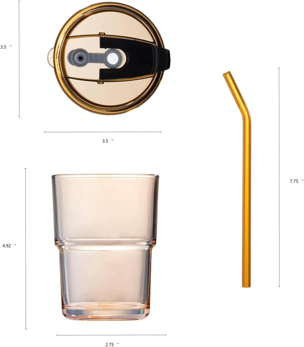 13oz/400ml Tumbler Water Glass, Cups with Straw and Lid Sealed Carry on for Coffee, Iced Tea, Thick Wall Insulated Glass Cup (Amber)