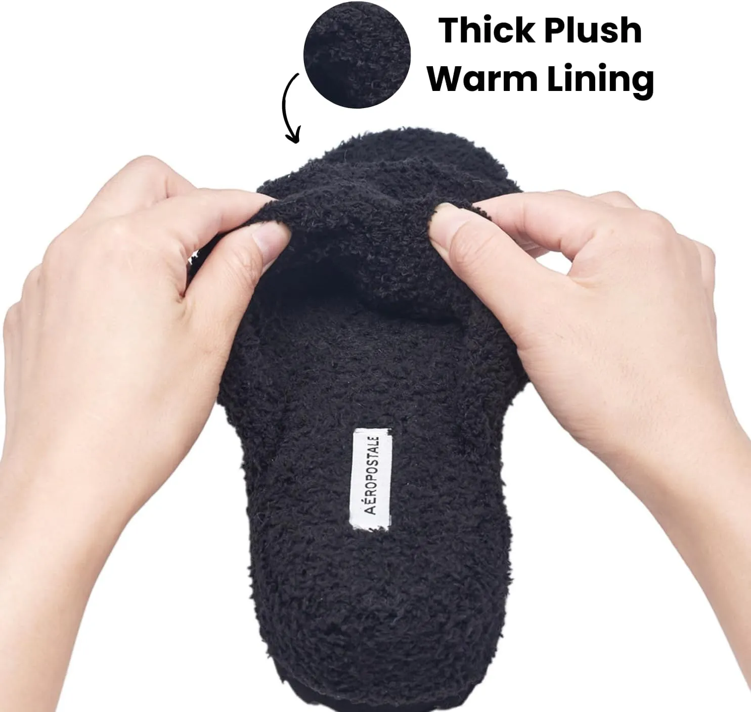 AEROPOSTALE Fuzzy Open Toe Slippers Shoes for Women  Soft Faux Sherpa Fur House Slippers with Memory Foam X Band, Indoor & Outdoor Non-Slip Sole, Fluffy Criss-Cross Design for Bedroom, Spa, and Lounge