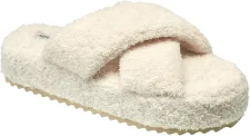 AEROPOSTALE Fuzzy Open Toe Slippers Shoes for Women  Soft Faux Sherpa Fur House Slippers with Memory Foam X Band, Indoor & Outdoor Non-Slip Sole, Fluffy Criss-Cross Design for Bedroom, Spa, and Lounge