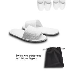 AhfuLife 5 Pairs of Waffle Open Toe White Slippers-Two Size Fit Most Men and Women for Spa, Party Guest, Hotel and Travel(Medium, White-5 Pairs)