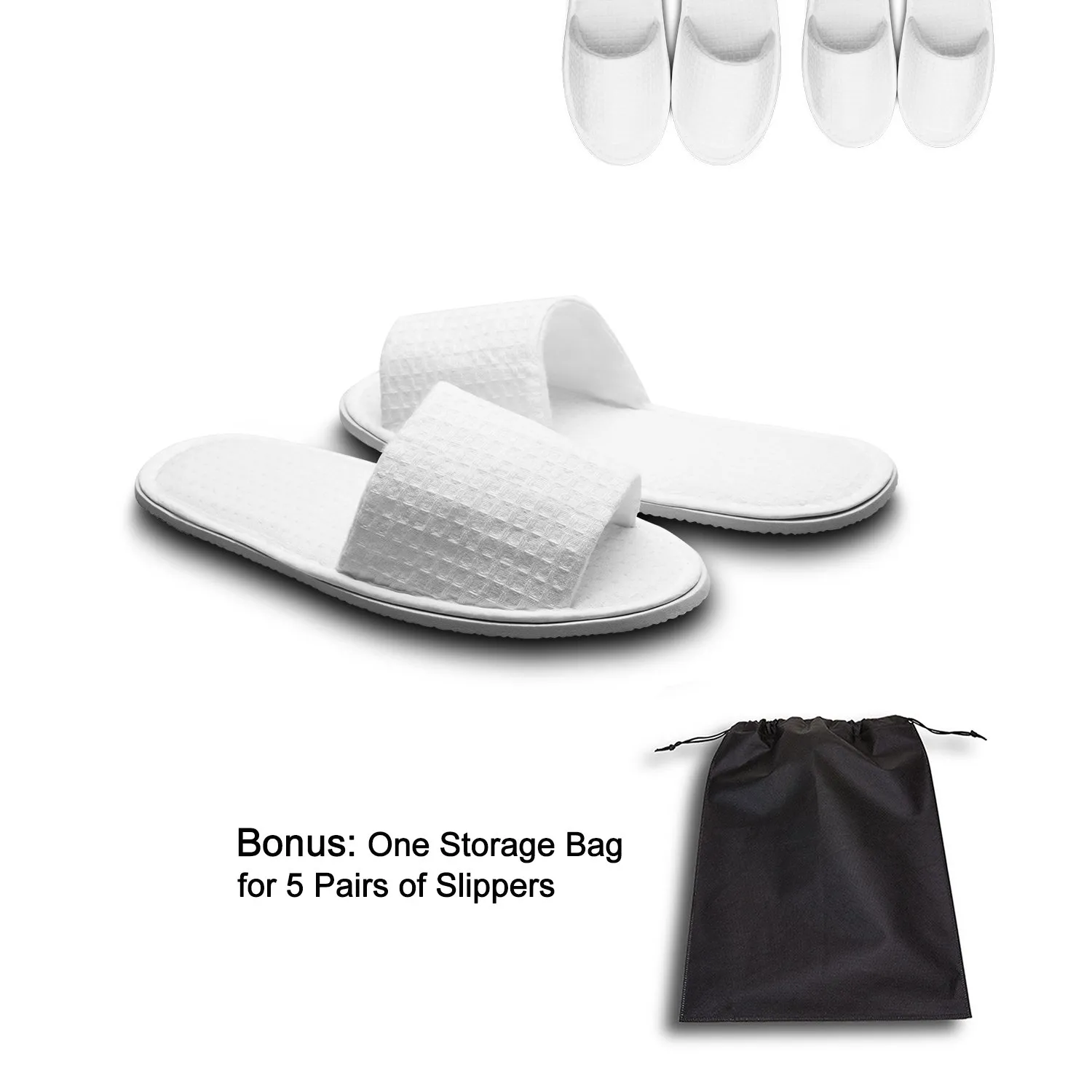 AhfuLife 5 Pairs of Waffle Open Toe White Slippers-Two Size Fit Most Men and Women for Spa, Party Guest, Hotel and Travel(Medium, White-5 Pairs)