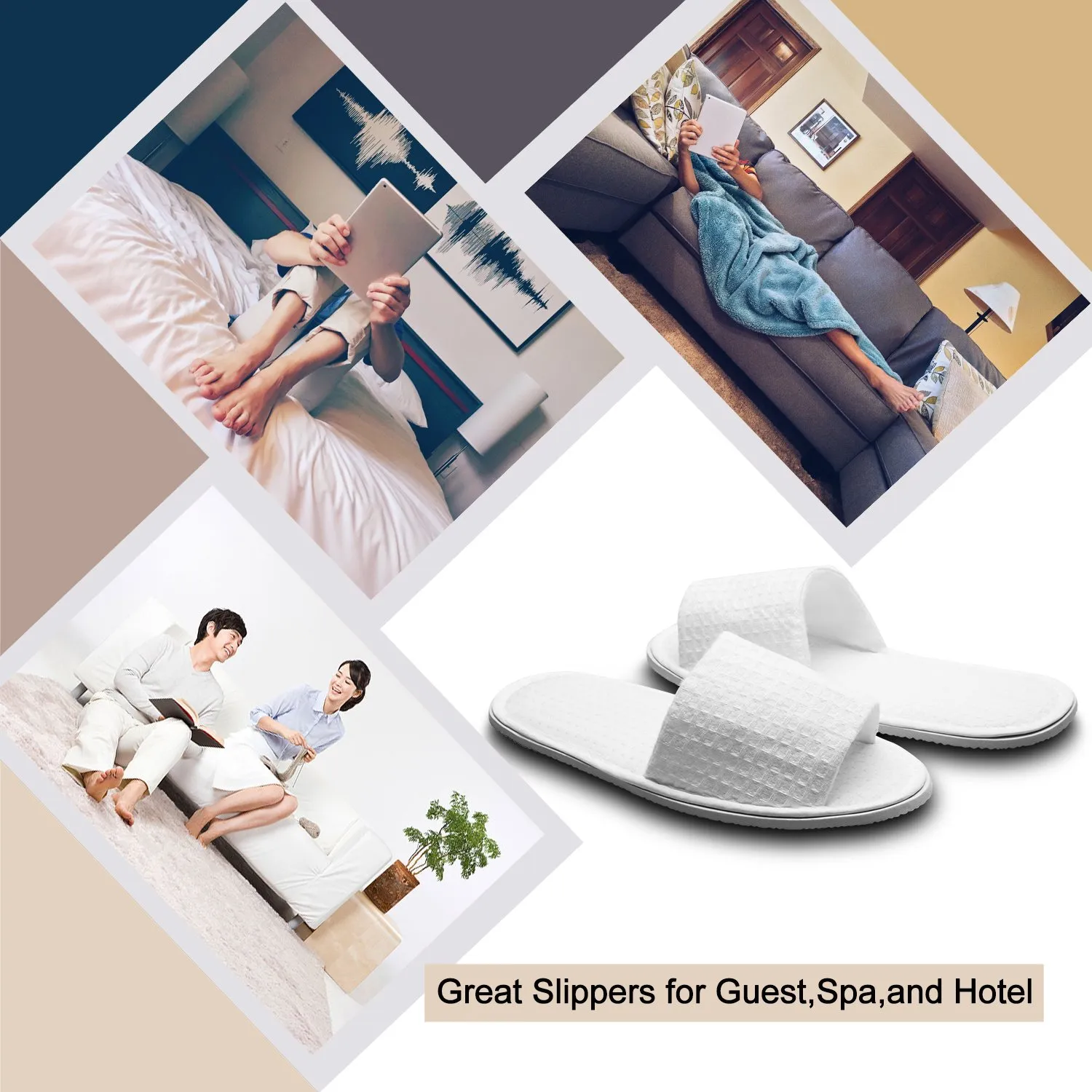 AhfuLife 5 Pairs of Waffle Open Toe White Slippers-Two Size Fit Most Men and Women for Spa, Party Guest, Hotel and Travel(Medium, White-5 Pairs)