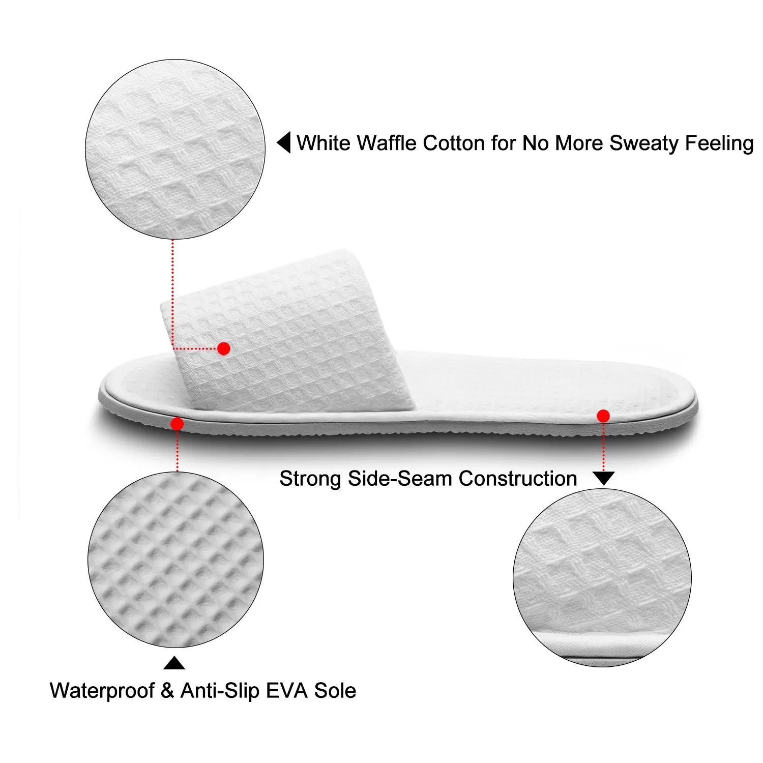 AhfuLife 5 Pairs of Waffle Open Toe White Slippers-Two Size Fit Most Men and Women for Spa, Party Guest, Hotel and Travel(Medium, White-5 Pairs)