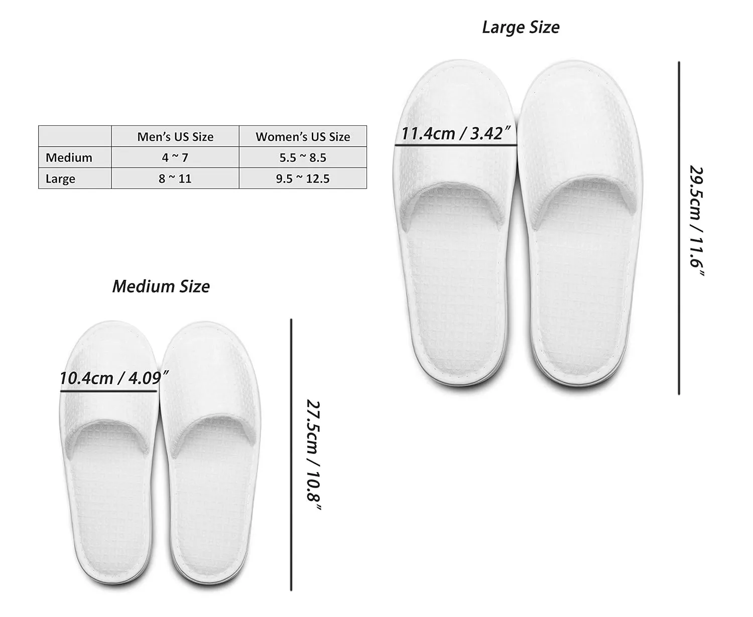 AhfuLife 5 Pairs of Waffle Open Toe White Slippers-Two Size Fit Most Men and Women for Spa, Party Guest, Hotel and Travel(Medium, White-5 Pairs)
