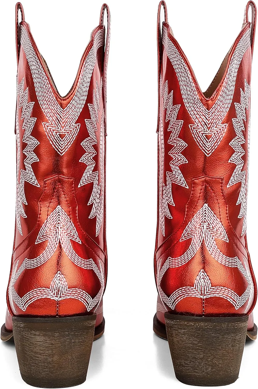 AMINUGAL Cowgirl Boots Chunky Heel Cowboy Boots for Women Pointed Toe Pull On Western Boots Women's Ankle Boots Country Concert Fashion Retro Metallic Booties