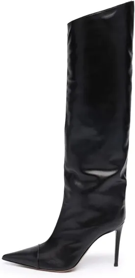 Arqa Metallic Boots for Women Pointed Toe High Stiletto Heel Knee High Boot Fashion Chrome Zipper Boot Dressy Party Shoes