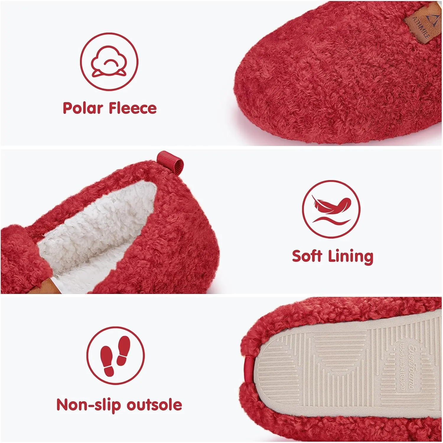 ATHMILE Women's Slippers Fuzzy Curly House Slippers Memory Foam Loafer with Polar Fleece Lining Indoor Outdoor