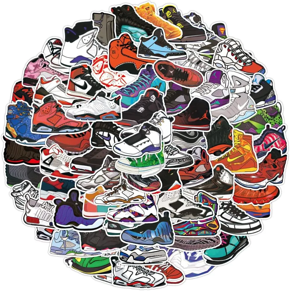 Basketball Shoe Sneaker Stickers Cool Basketball Stickers Stylish Vinyl Stickers for Luggage Car Laptop Skateboard Keyboard Personalize Decal Stickers 100 PCS