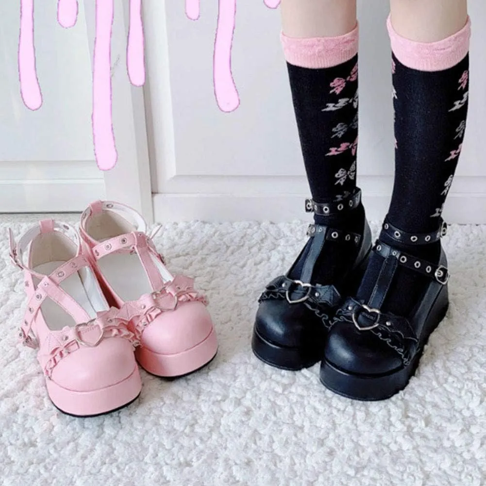 CELNEPHO Mary Jane Shoes Women Cute Ankle Strap Platform Wedge High Heel Pumps Gothic Party Dress Shoes for Women