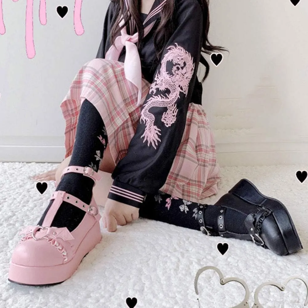 CELNEPHO Mary Jane Shoes Women Cute Ankle Strap Platform Wedge High Heel Pumps Gothic Party Dress Shoes for Women