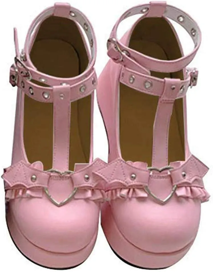 CELNEPHO Mary Jane Shoes Women Cute Ankle Strap Platform Wedge High Heel Pumps Gothic Party Dress Shoes for Women