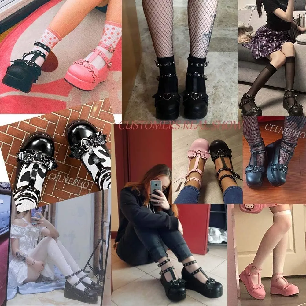 CELNEPHO Mary Jane Shoes Women Cute Ankle Strap Platform Wedge High Heel Pumps Gothic Party Dress Shoes for Women