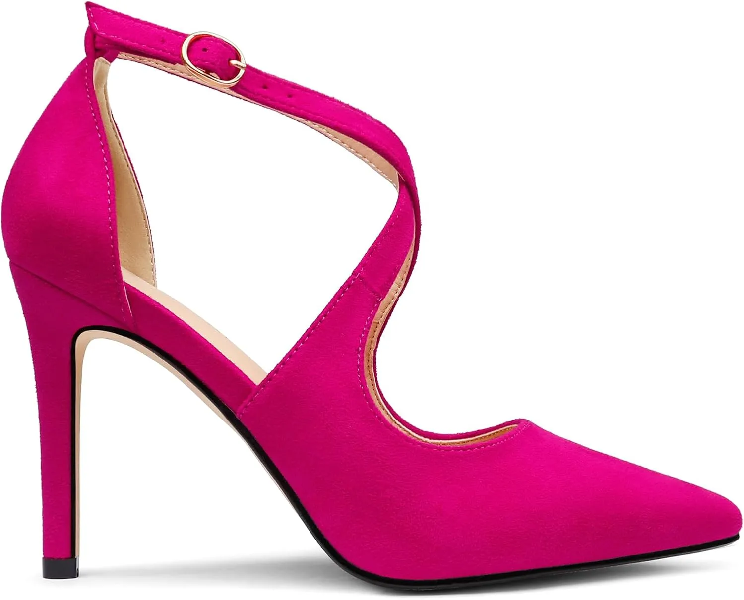 COLETER Womens 4" Pointed Toe D'Orsay Pumps Stilettos High Heel Crossed Ankle Strap Dress Shoes
