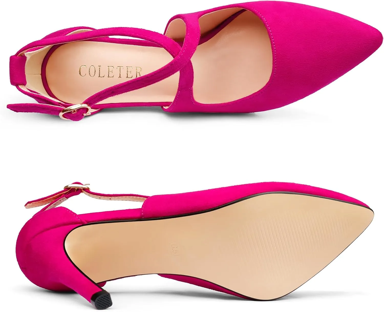 COLETER Womens 4" Pointed Toe D'Orsay Pumps Stilettos High Heel Crossed Ankle Strap Dress Shoes