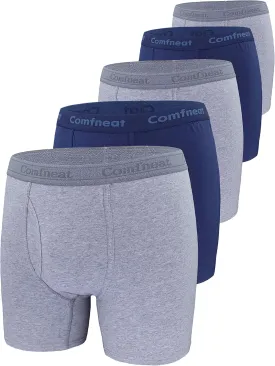 Comfneat Men's 5-Pack Big & Tall 3XL-7XL Boxer Briefs Cotton Spandex Underwear Underpants with Fly