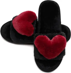 Crazy Lady Women's LOVE Slippers Fuzzy Fluffy Memory Foam House Shoes Open Toe Indoor and Outdoor