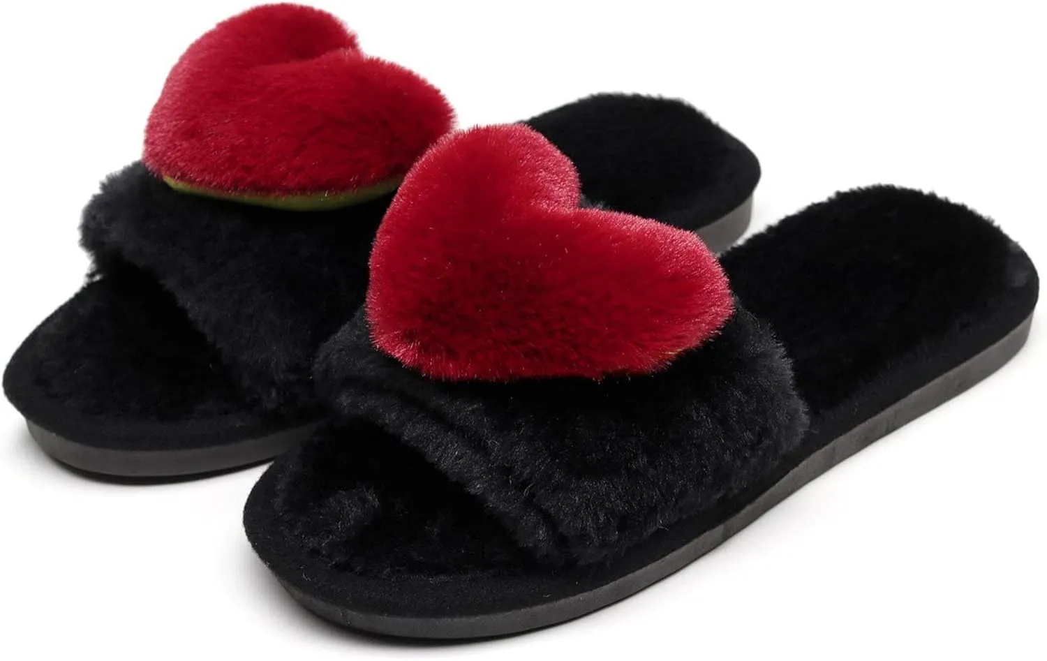Crazy Lady Women's LOVE Slippers Fuzzy Fluffy Memory Foam House Shoes Open Toe Indoor and Outdoor