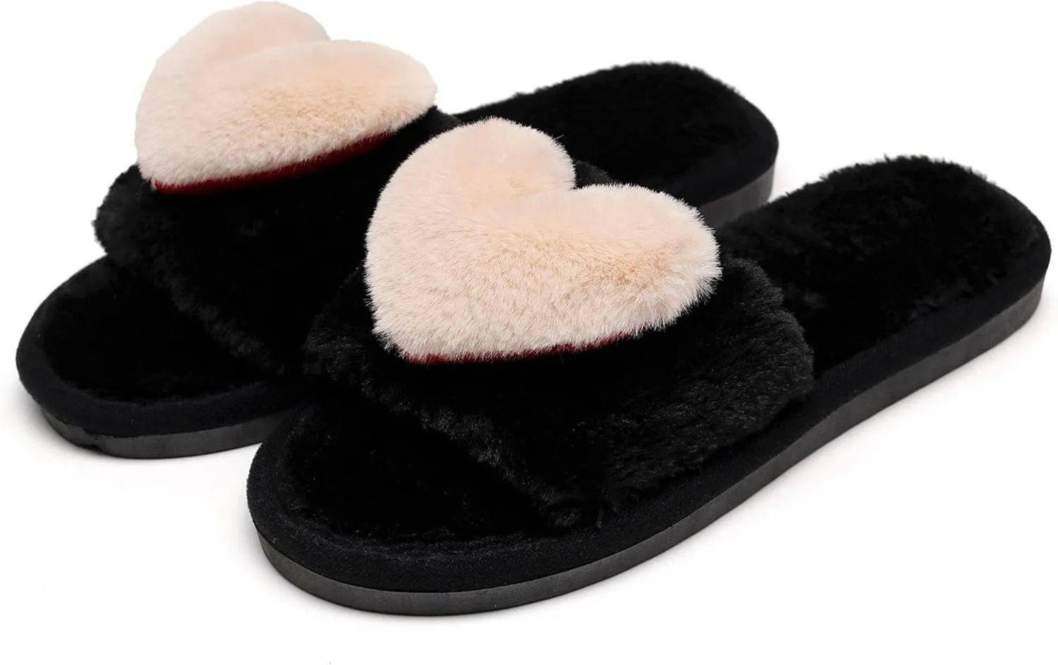 Crazy Lady Women's LOVE Slippers Fuzzy Fluffy Memory Foam House Shoes Open Toe Indoor and Outdoor