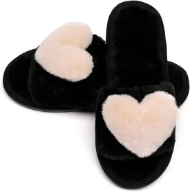 Crazy Lady Women's LOVE Slippers Fuzzy Fluffy Memory Foam House Shoes Open Toe Indoor and Outdoor