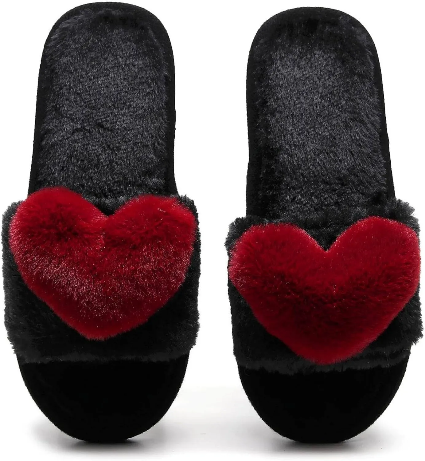 Crazy Lady Women's LOVE Slippers Fuzzy Fluffy Memory Foam House Shoes Open Toe Indoor and Outdoor