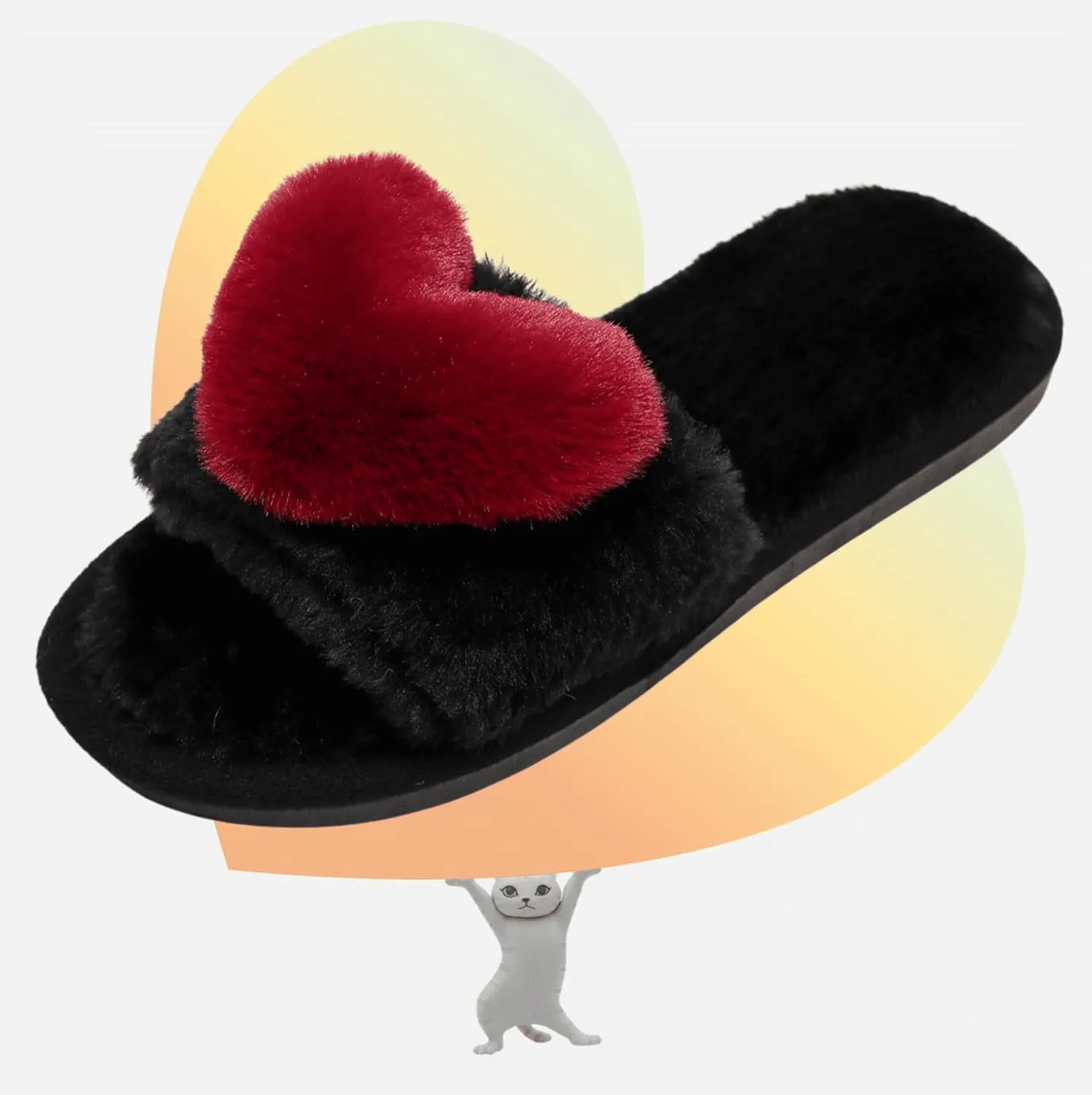 Crazy Lady Women's LOVE Slippers Fuzzy Fluffy Memory Foam House Shoes Open Toe Indoor and Outdoor