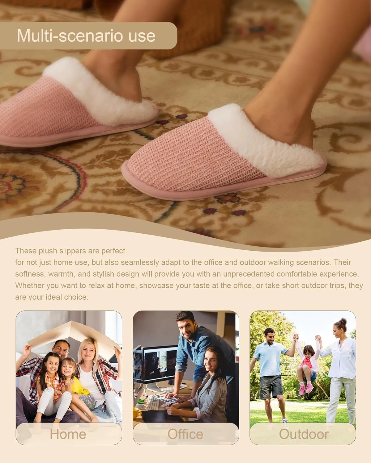 DULCET Slippers for Women,Memory Foam with Fuzzy Collar Indoor House Slippers Bedroom Non-slip Plush Slippers.