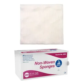 Dynarex Non-Woven Sponges, Non-Sterile, Gauze, for Cleansing, Prepping and Dressing, Highly-Absorbent, Less Linting, 4"x 4", 4 Ply, 1 Box of 200 Sponges