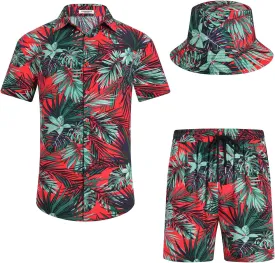 EISHOPEER Men's Flower Hawaiian Sets Casual Short Sleeve Shirt and Shorts Suits Outfits with Bucket Hats
