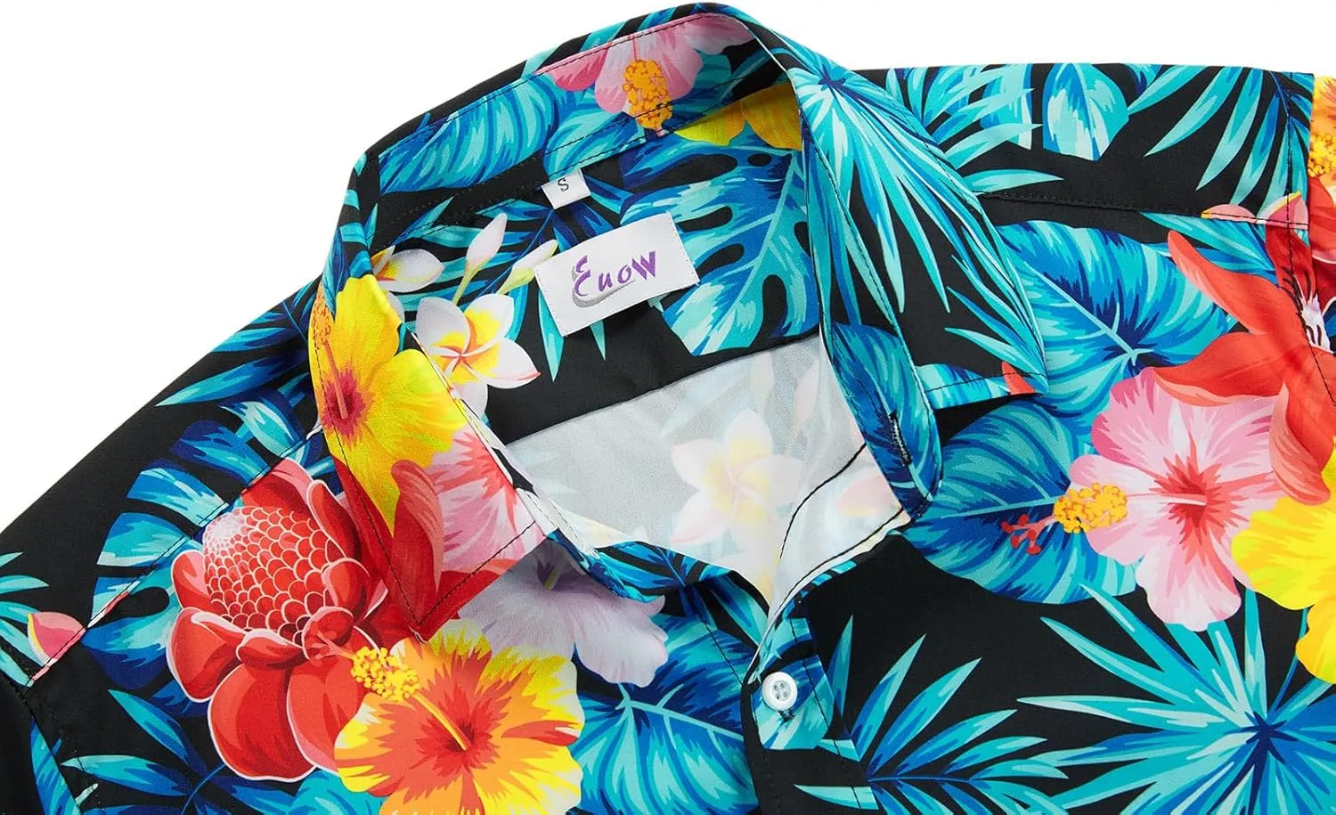 EUOW Men's Hawaiian Shirt Short Sleeve Printed Button Down Summer Beach Dress Shirts