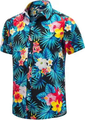 EUOW Men's Hawaiian Shirt Short Sleeve Printed Button Down Summer Beach Dress Shirts