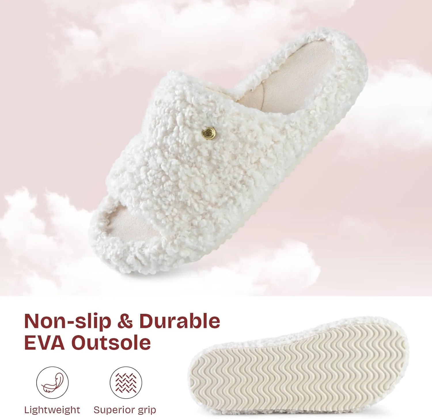 EverFoams Women's Fashionable Open-toe Slippers with Cozy Plush Non-Slip Sole