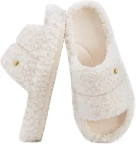 EverFoams Women's Fashionable Open-toe Slippers with Cozy Plush Non-Slip Sole