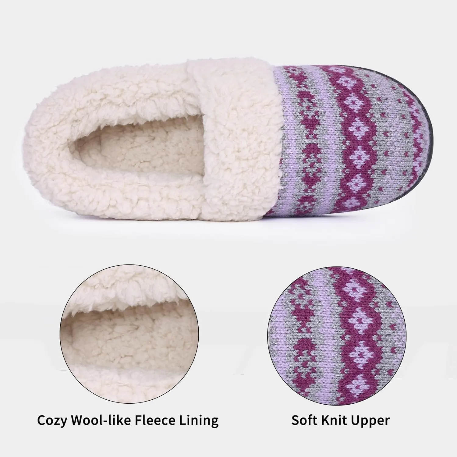 Evshine Women's Fuzzy Memory Foam Slippers, Closed Back Knit Bedroom Slippers, Slip-On Warm House Shoes for Indoor & Outdoor Comfort