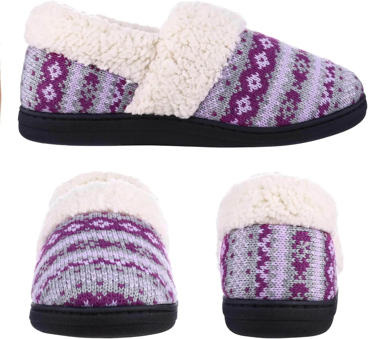 Evshine Women's Fuzzy Memory Foam Slippers, Closed Back Knit Bedroom Slippers, Slip-On Warm House Shoes for Indoor & Outdoor Comfort