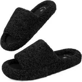 FamilyFairy Women's Fuzzy Slippers Comfy Open Toe Memory Foam House Shoes for Indoor Outdoor