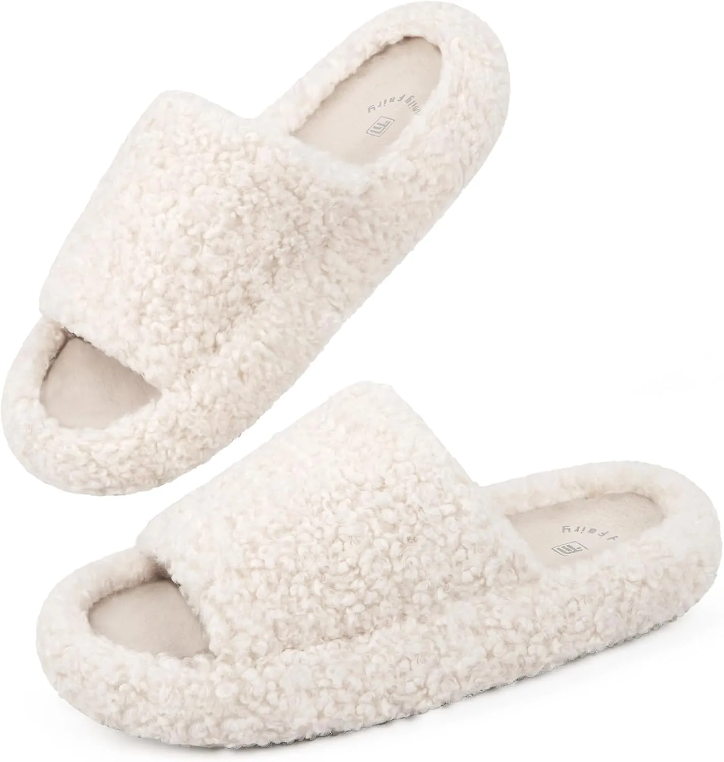 FamilyFairy Women's Fuzzy Slippers Comfy Open Toe Memory Foam House Shoes for Indoor Outdoor