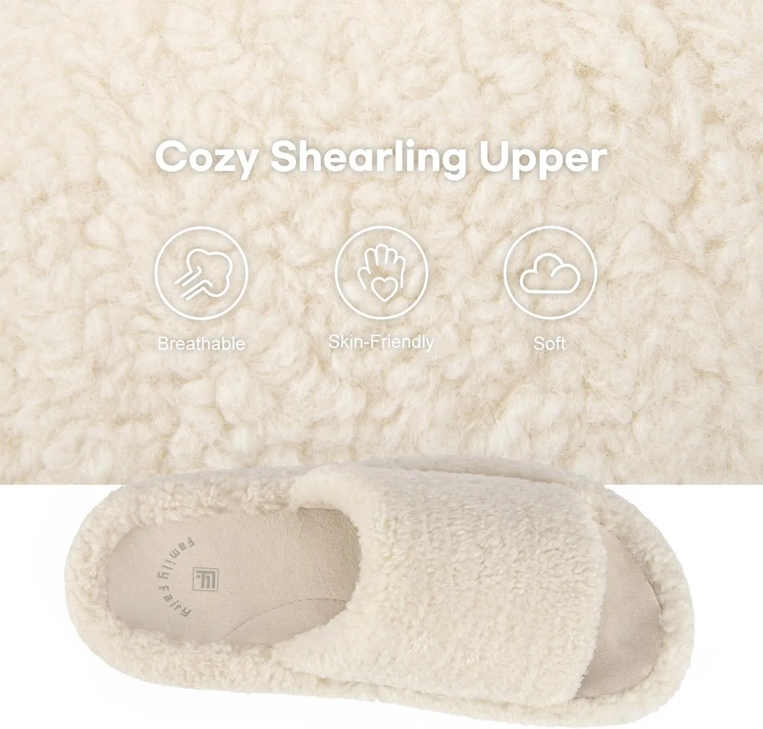 FamilyFairy Women's Fuzzy Slippers Comfy Open Toe Memory Foam House Shoes for Indoor Outdoor