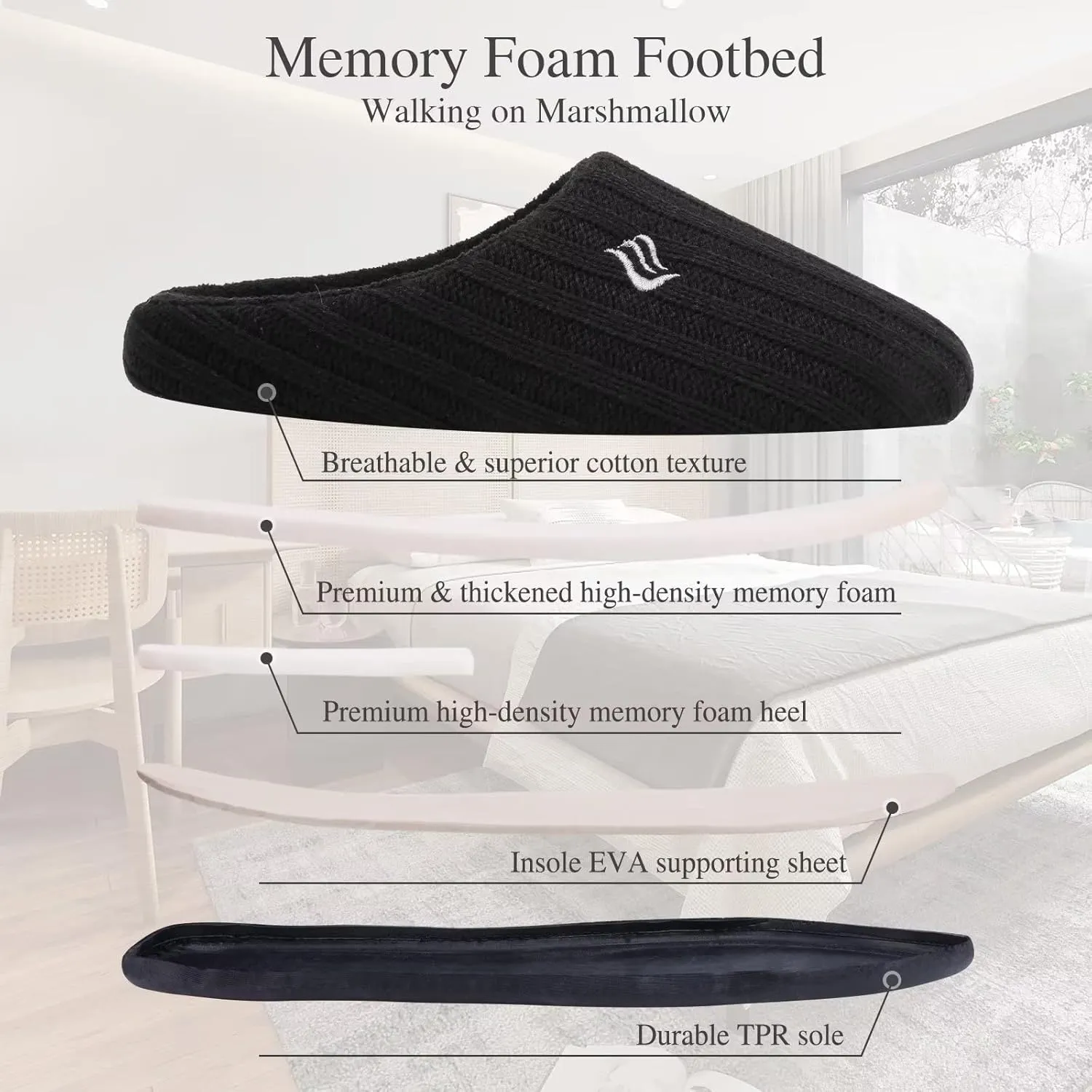 FANTURE nisex Men's Women's Memory Foam Slippers Comfort Cotton-Blend Closed Toe House Shoes Indoor Scuff-U419WMT029-2024-0606