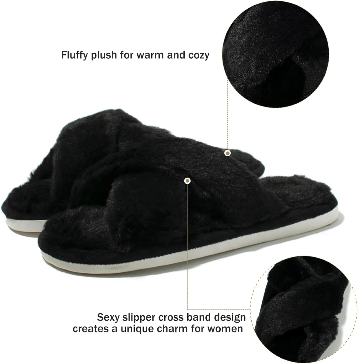 Fuzzy House Slippers for Women Furry Memory Foam Women's Cross Band Slippers Cozy Fluffy Open Toe Slippers Soft Plush Shoes for Indoor Outdoor