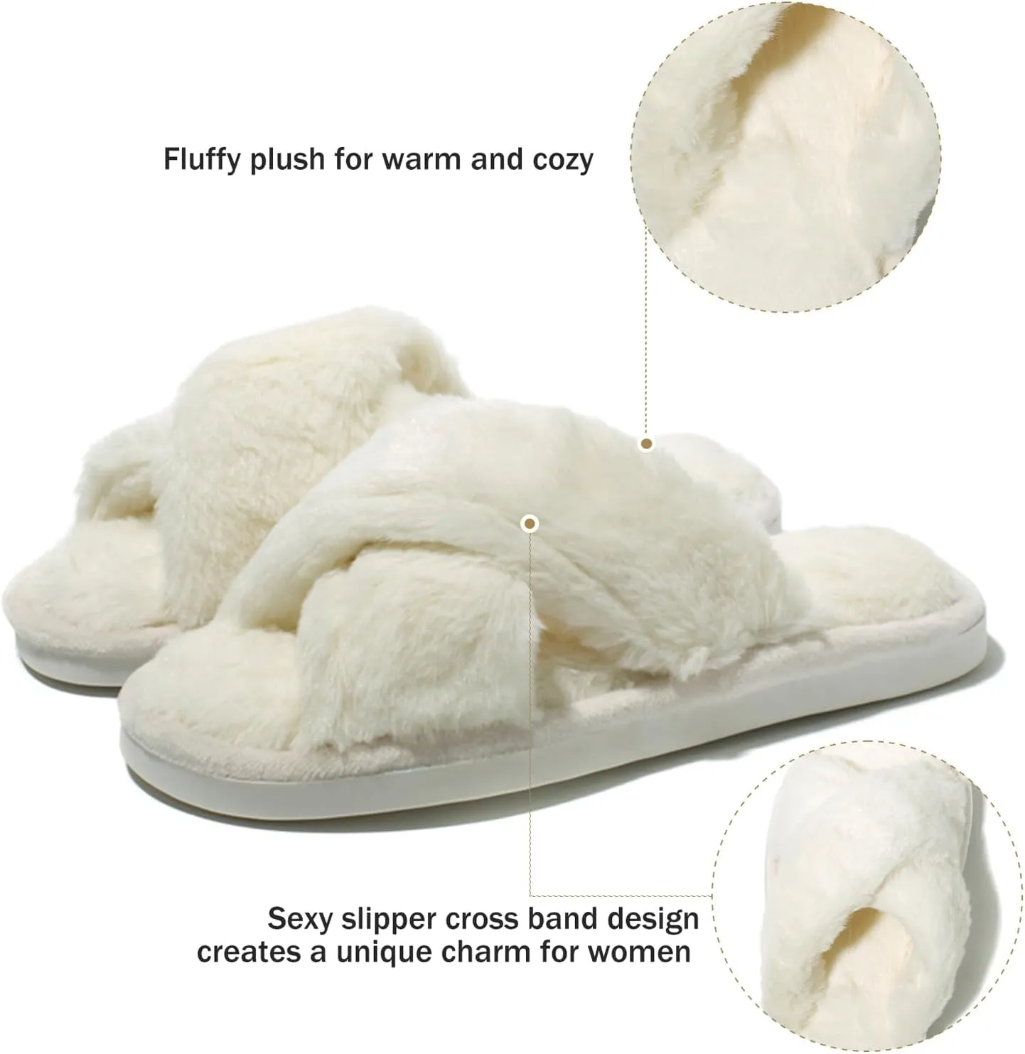Fuzzy House Slippers for Women Furry Memory Foam Women's Cross Band Slippers Cozy Fluffy Open Toe Slippers Soft Plush Shoes for Indoor Outdoor