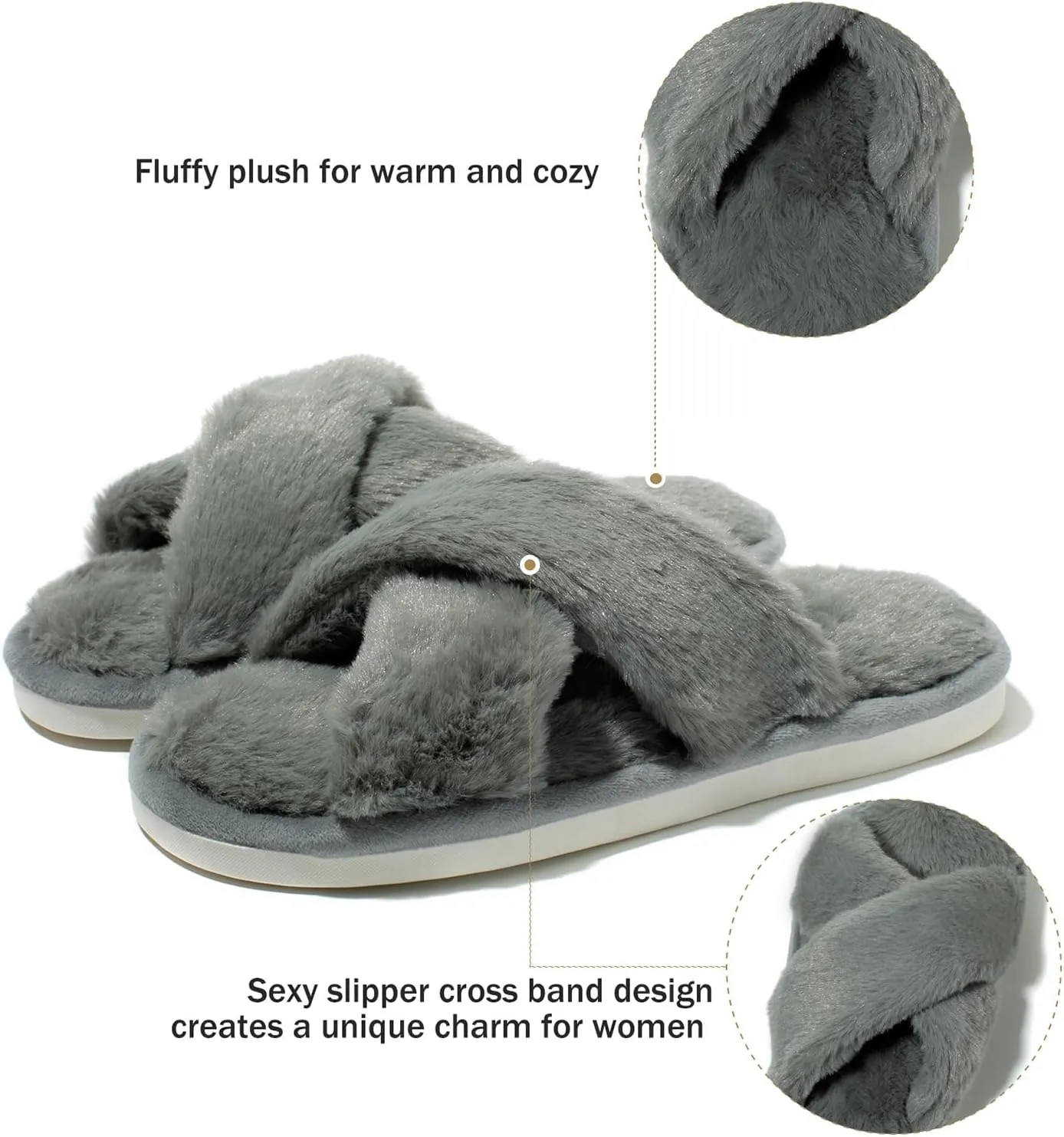 Fuzzy House Slippers for Women Furry Memory Foam Women's Cross Band Slippers Cozy Fluffy Open Toe Slippers Soft Plush Shoes for Indoor Outdoor