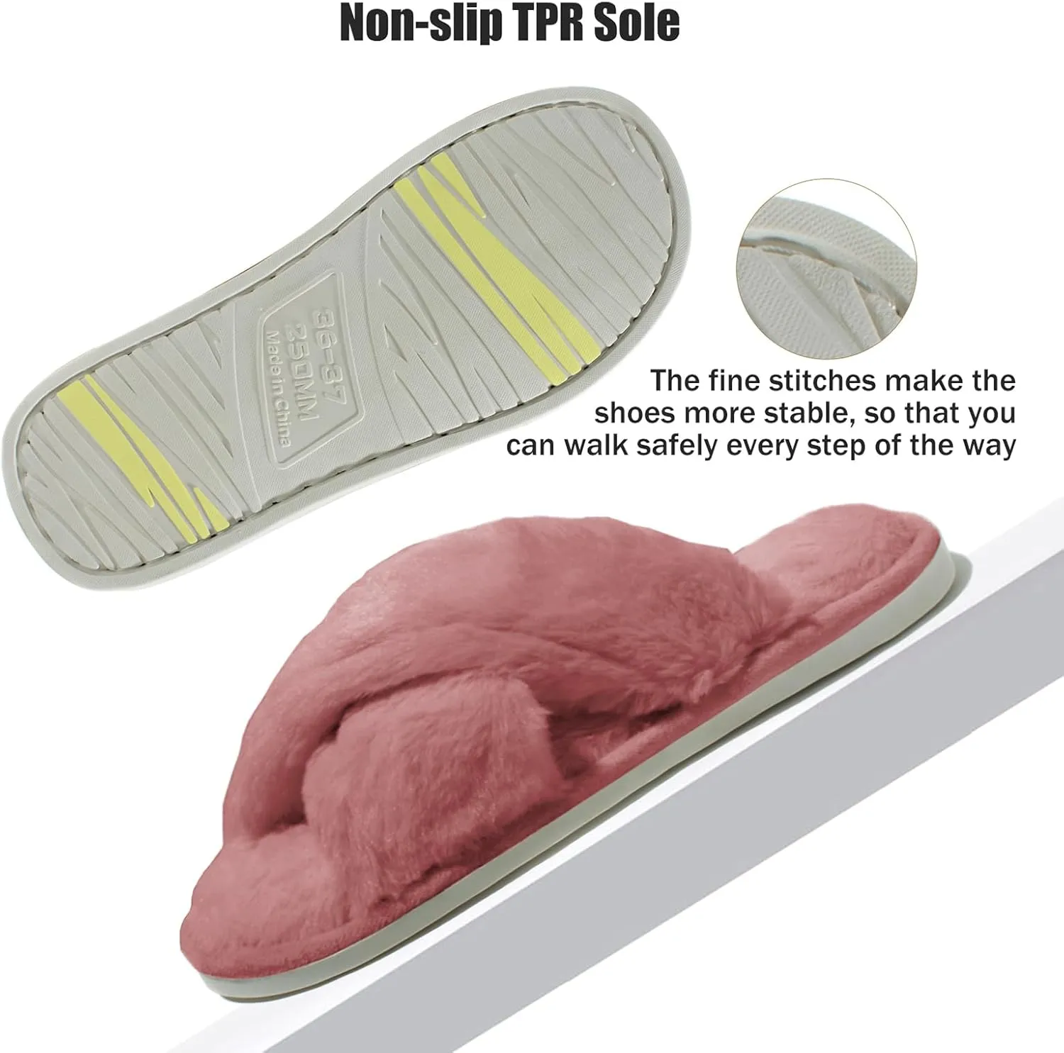 Fuzzy House Slippers for Women Furry Memory Foam Women's Cross Band Slippers Cozy Fluffy Open Toe Slippers Soft Plush Shoes for Indoor Outdoor