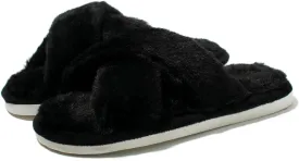 Fuzzy House Slippers for Women Furry Memory Foam Women's Cross Band Slippers Cozy Fluffy Open Toe Slippers Soft Plush Shoes for Indoor Outdoor