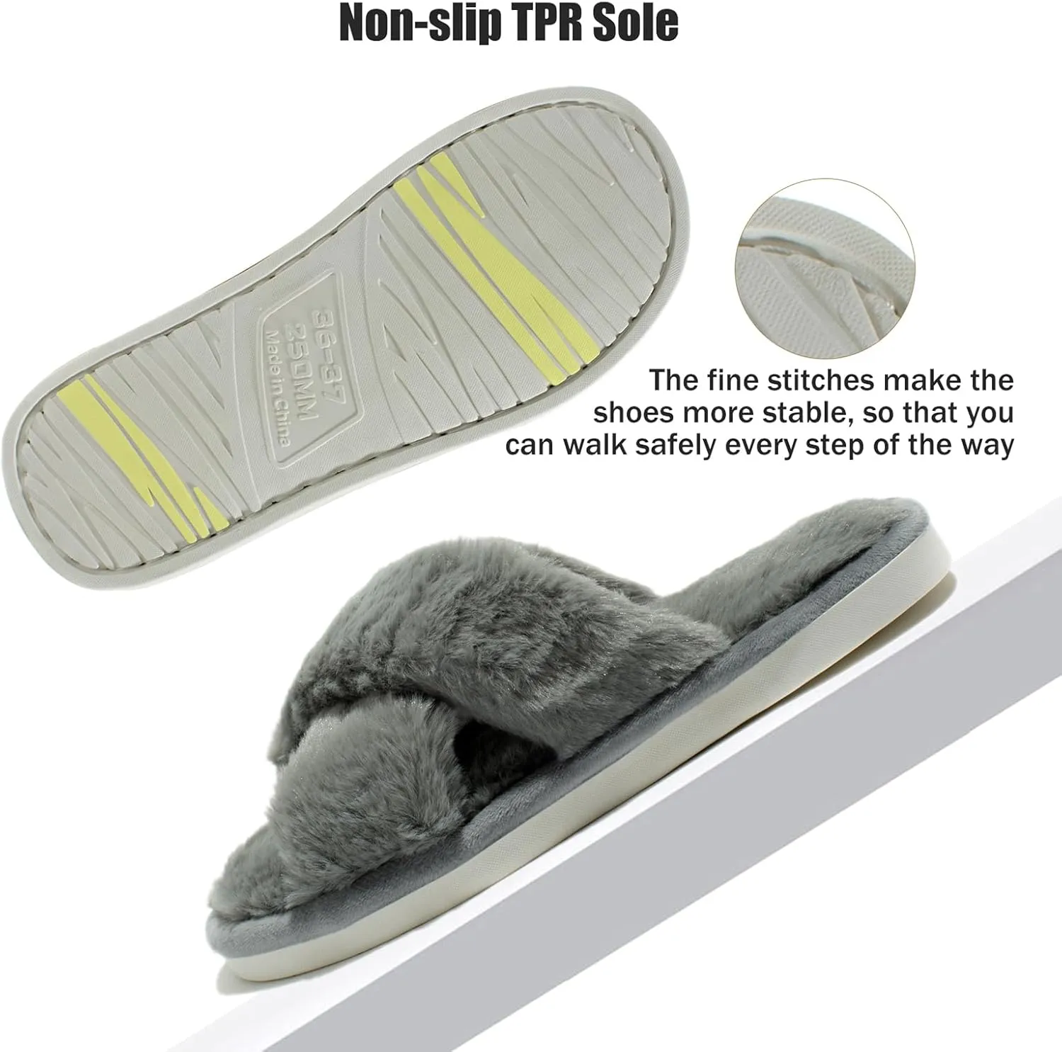 Fuzzy House Slippers for Women Furry Memory Foam Women's Cross Band Slippers Cozy Fluffy Open Toe Slippers Soft Plush Shoes for Indoor Outdoor