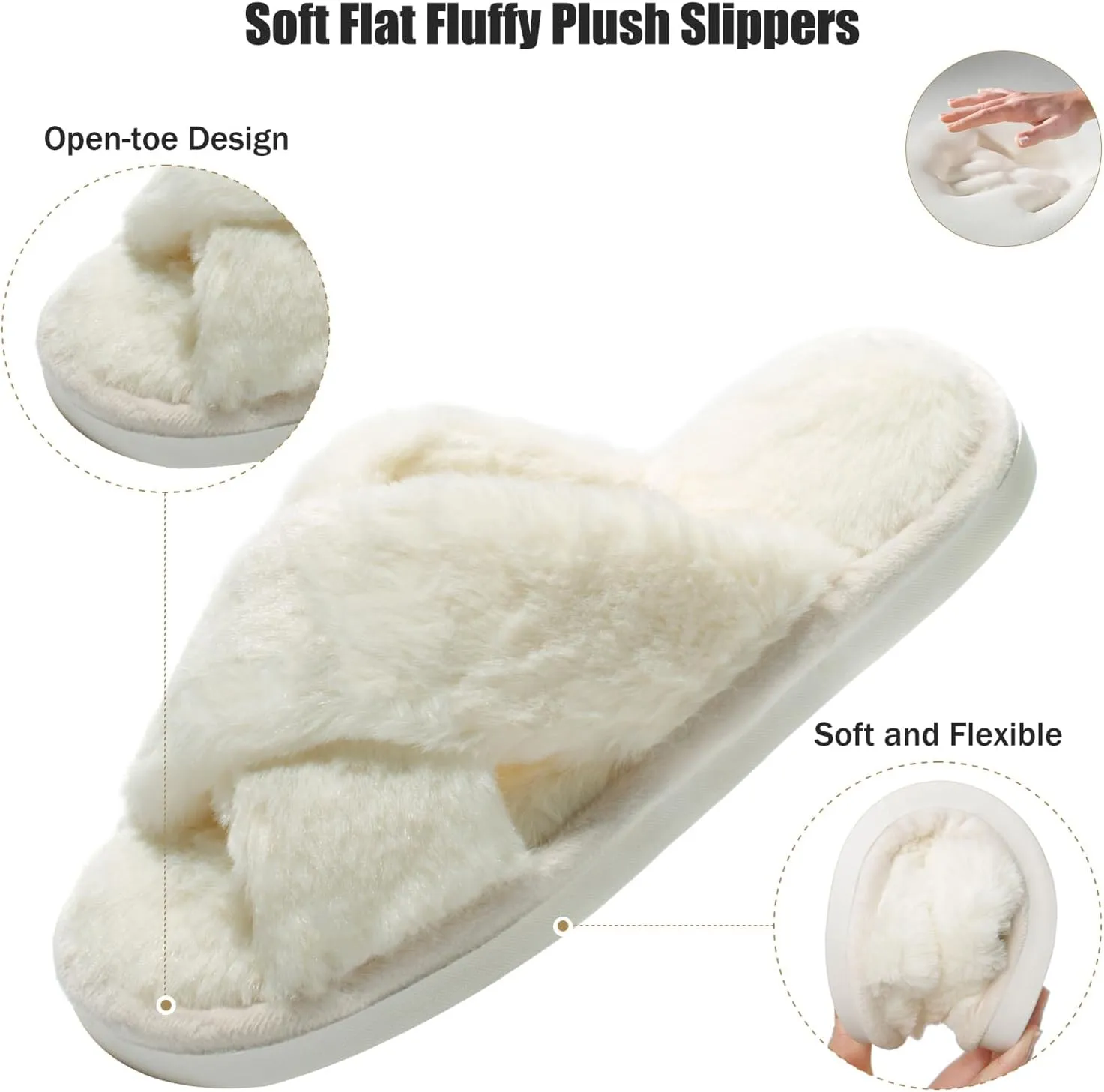 Fuzzy House Slippers for Women Furry Memory Foam Women's Cross Band Slippers Cozy Fluffy Open Toe Slippers Soft Plush Shoes for Indoor Outdoor