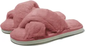 Fuzzy House Slippers for Women Furry Memory Foam Women's Cross Band Slippers Cozy Fluffy Open Toe Slippers Soft Plush Shoes for Indoor Outdoor