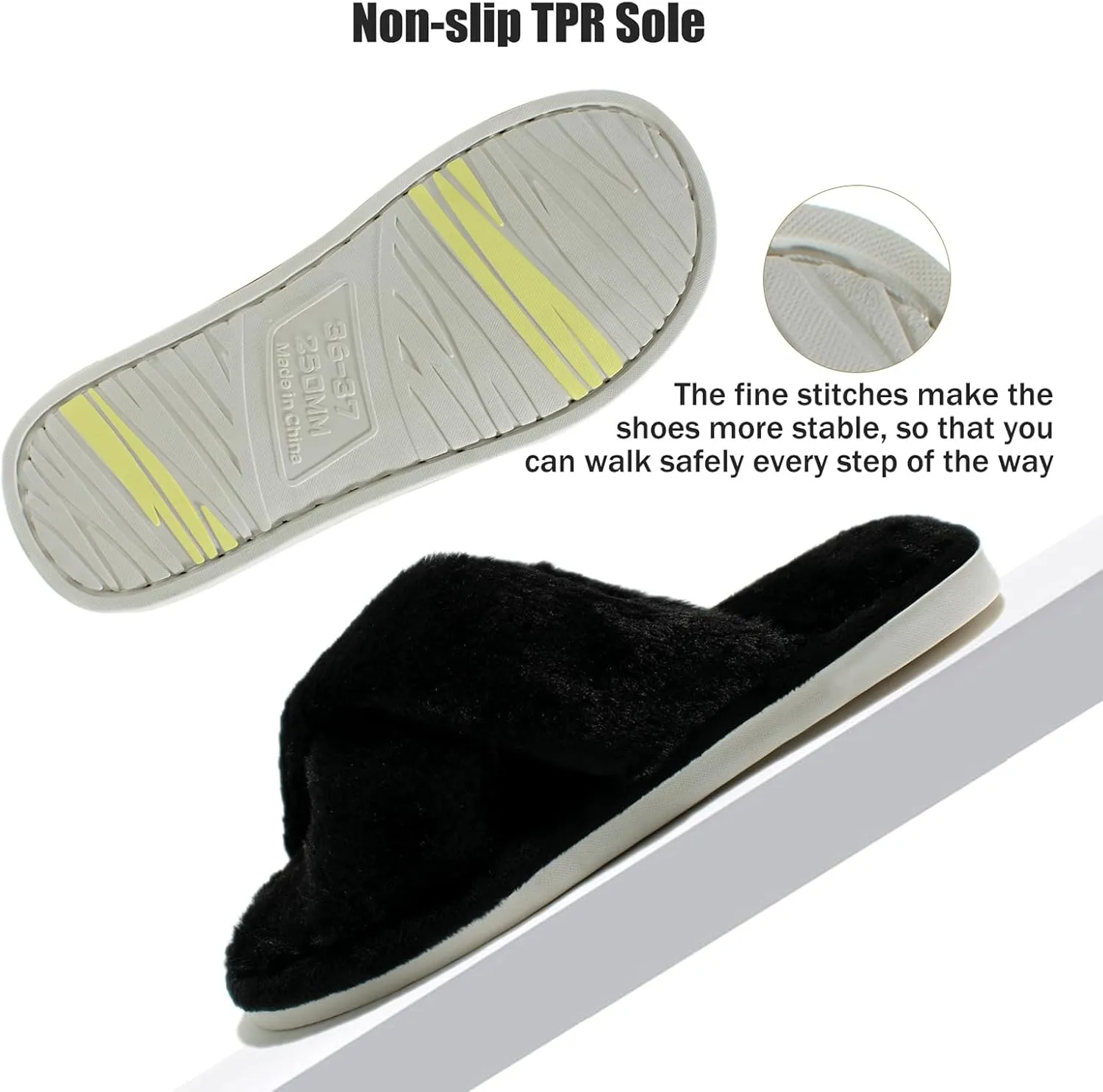 Fuzzy House Slippers for Women Furry Memory Foam Women's Cross Band Slippers Cozy Fluffy Open Toe Slippers Soft Plush Shoes for Indoor Outdoor