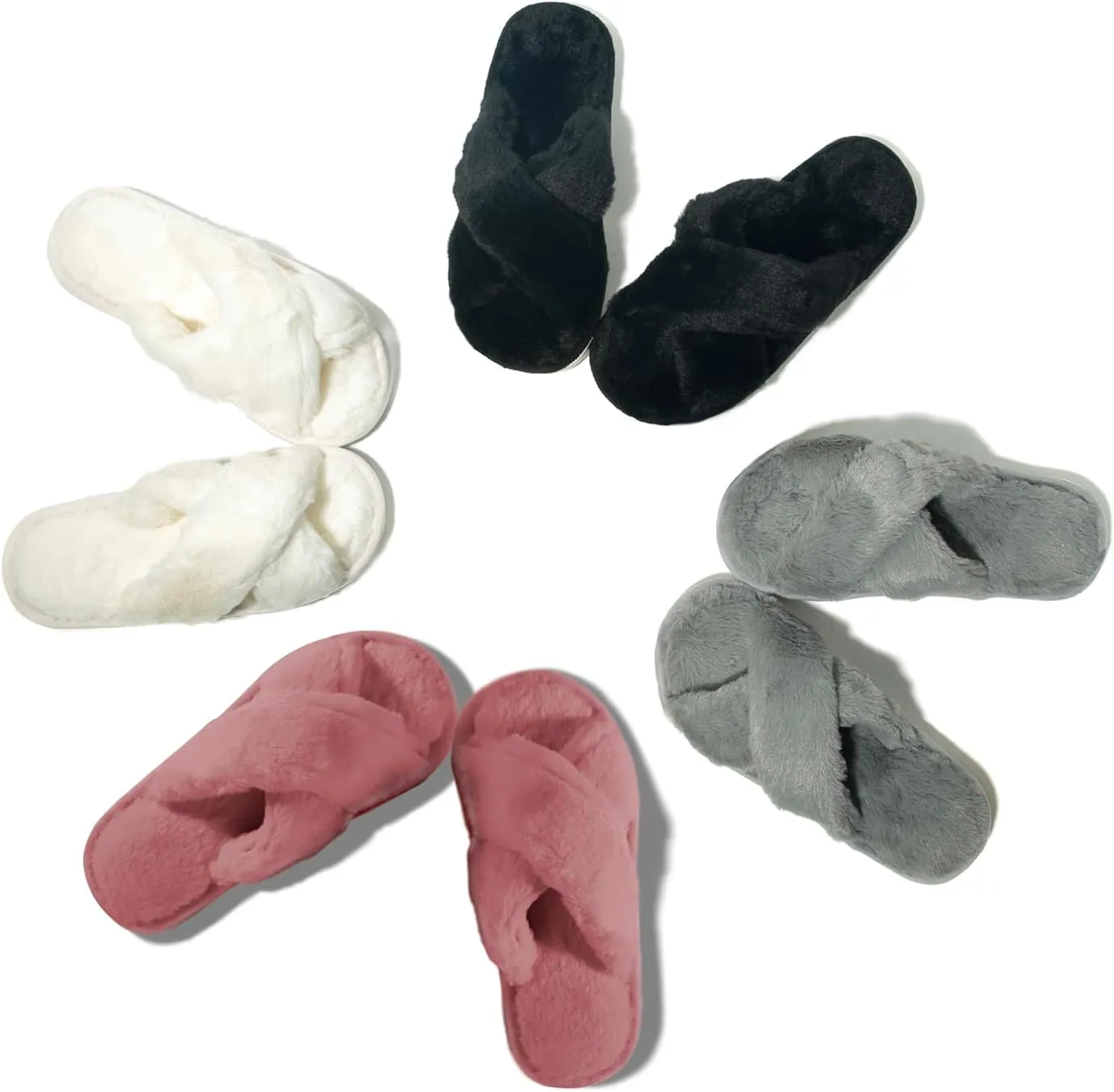 Fuzzy House Slippers for Women Furry Memory Foam Women's Cross Band Slippers Cozy Fluffy Open Toe Slippers Soft Plush Shoes for Indoor Outdoor