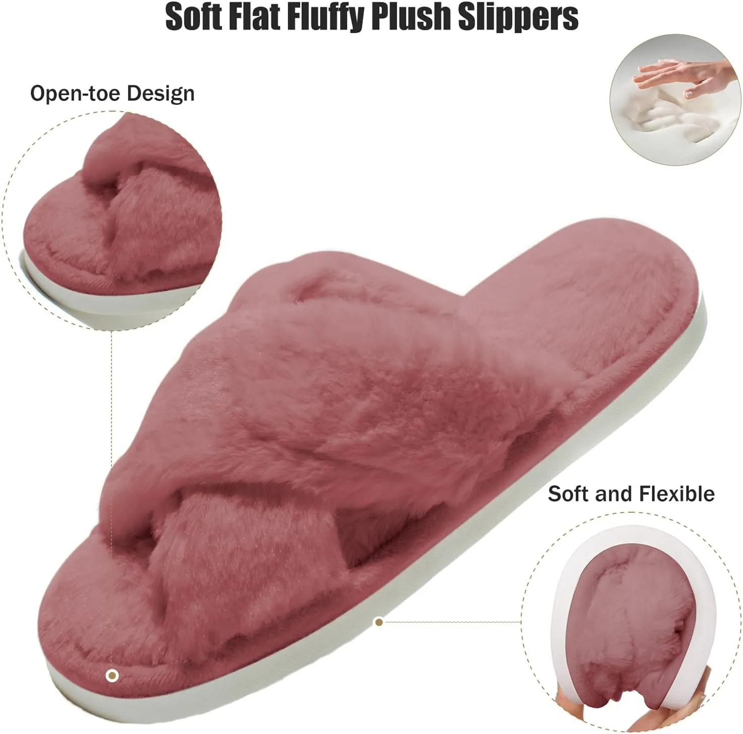 Fuzzy House Slippers for Women Furry Memory Foam Women's Cross Band Slippers Cozy Fluffy Open Toe Slippers Soft Plush Shoes for Indoor Outdoor
