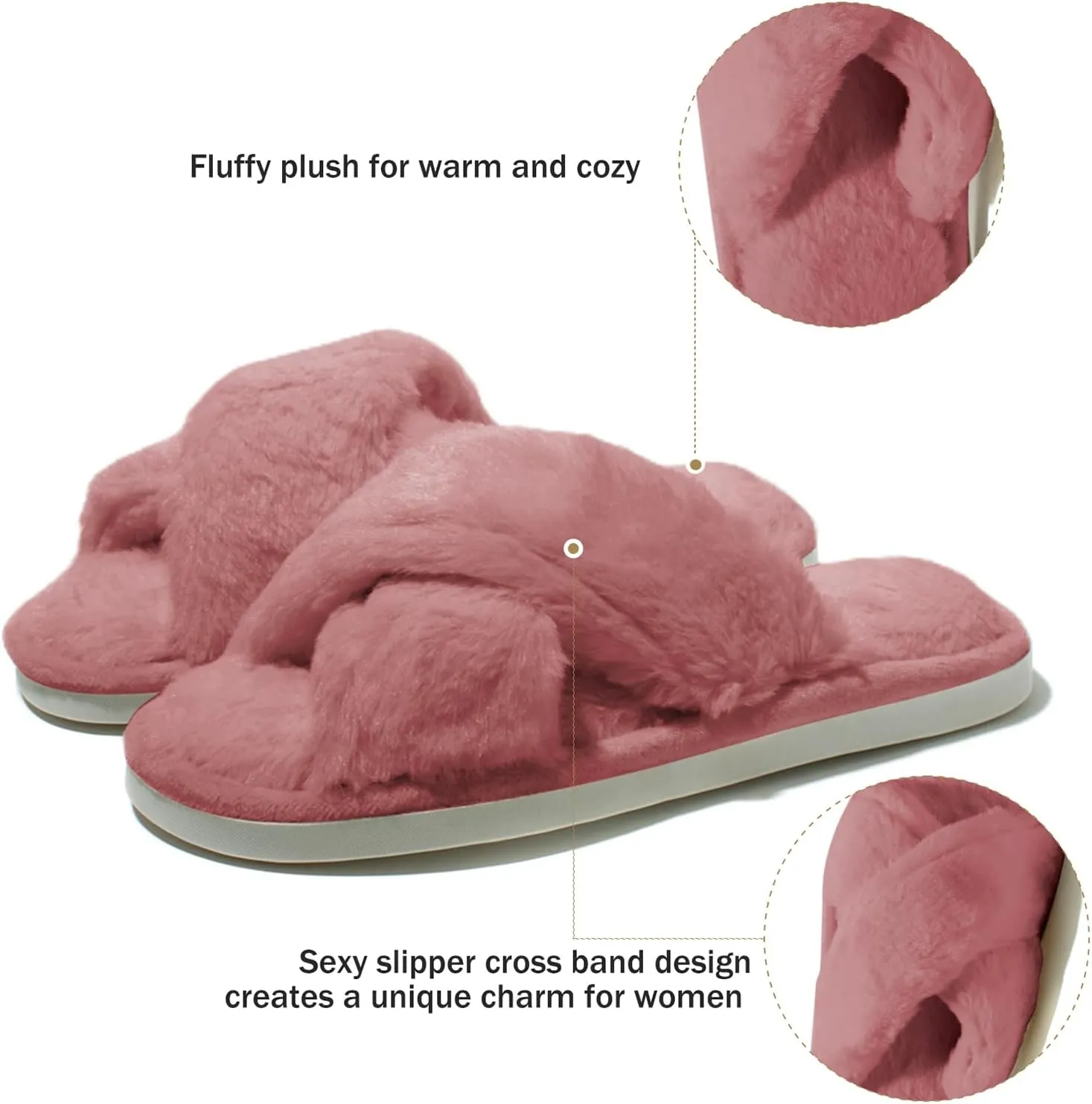 Fuzzy House Slippers for Women Furry Memory Foam Women's Cross Band Slippers Cozy Fluffy Open Toe Slippers Soft Plush Shoes for Indoor Outdoor